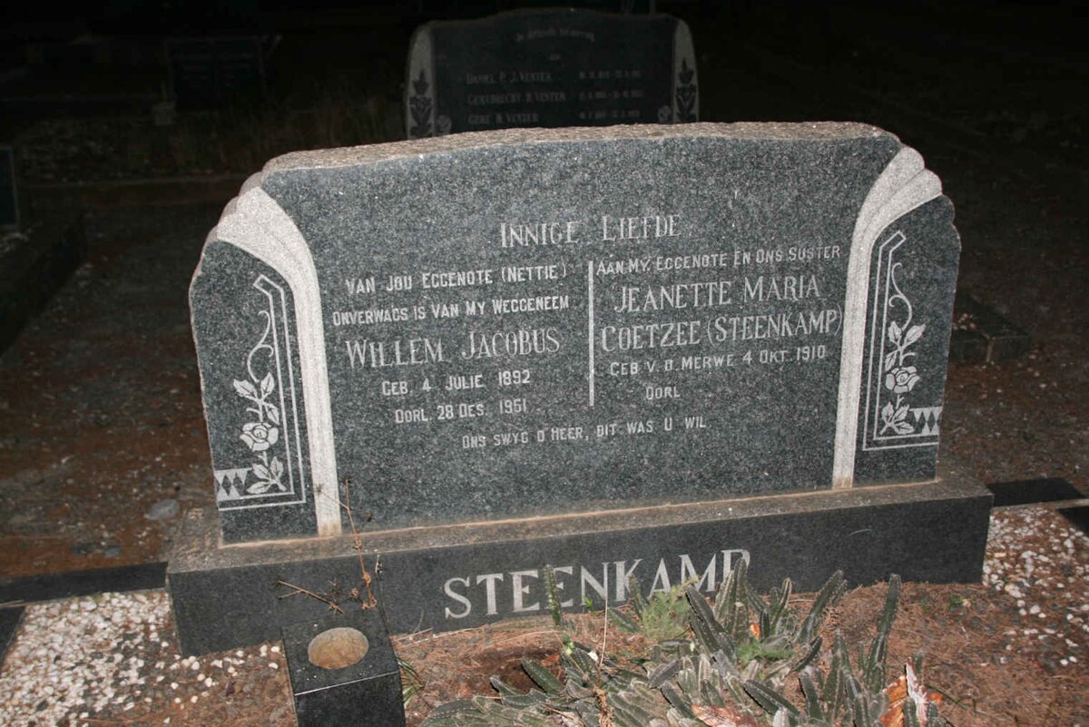 STEENKAMP Willem Jacobus 1892-1951 &amp; Jeannette Maria COETZEE nee V.D. MERWE  1910-