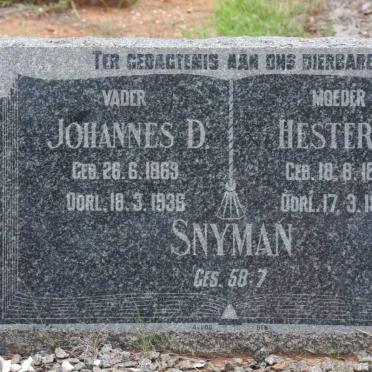 SNYMAN Johannes D. 1869-1936 &amp; Hester S. 1876-1938