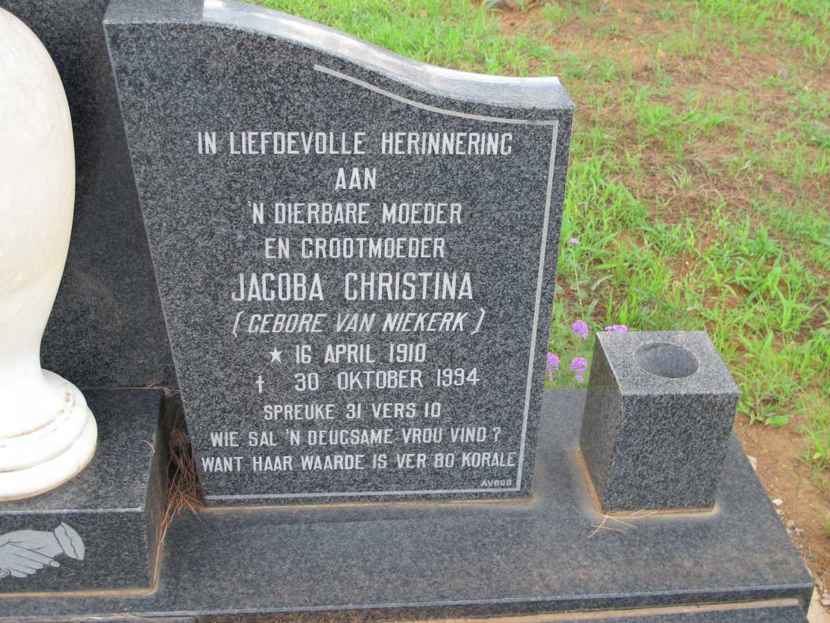 TOIT Jacoba Christina, du nee VAN NIEKERK 1910-1994