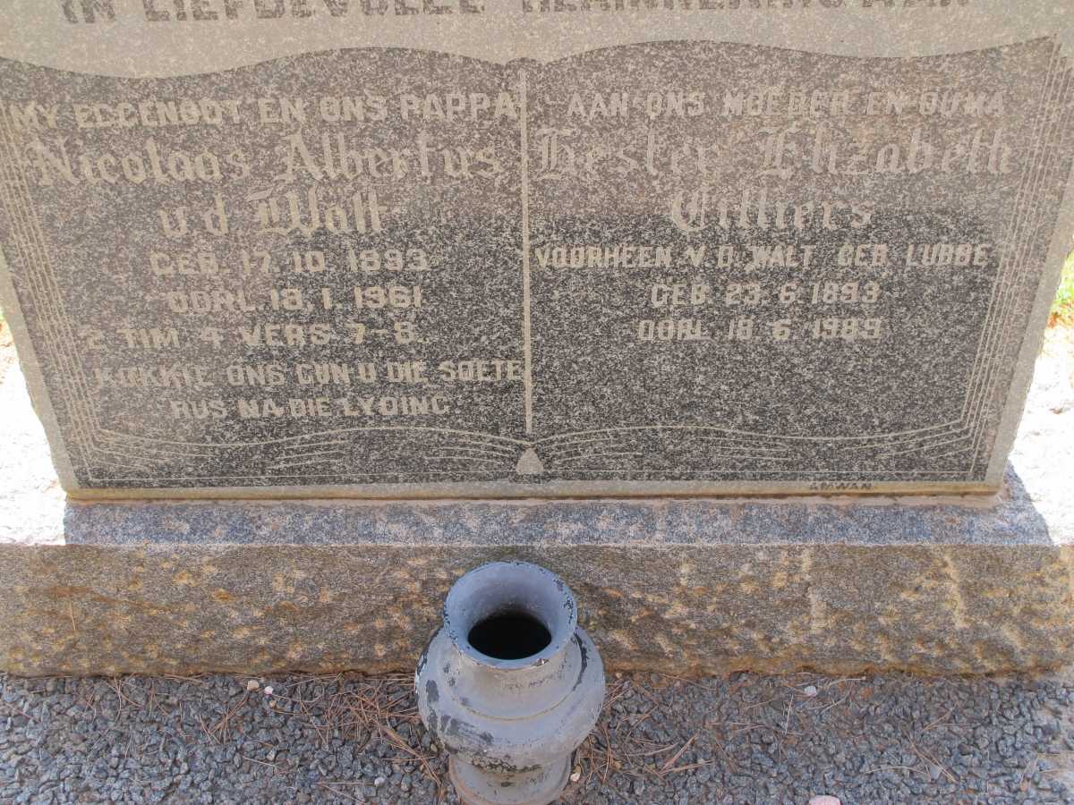 WALT Nicolaas Albertus, van der 1893-1961 &amp; Hester Elizabeth VILLIERS formerly VAN DER WALT nee LUBBE 1893-1989