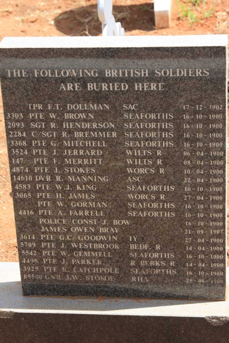 3. Memorial Plate for the British Soldiers buried at Jagersfontein