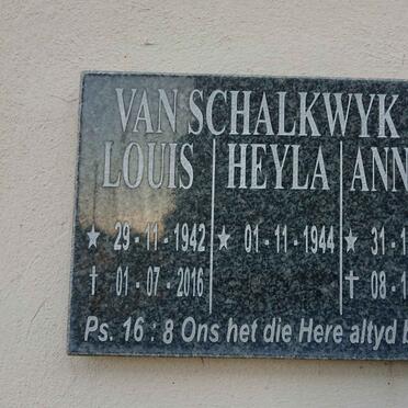 SCHALKWYK Louis, van 1942-2016 :: VAN SCHALKWYK Heyla 1944- :: VAN SCHALKWYK Annele 1976-2005