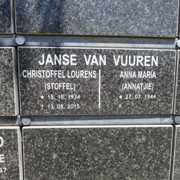 VUUREN Christoffel Lourens, Janse van 1934-2015 & Anna Maria 1944-