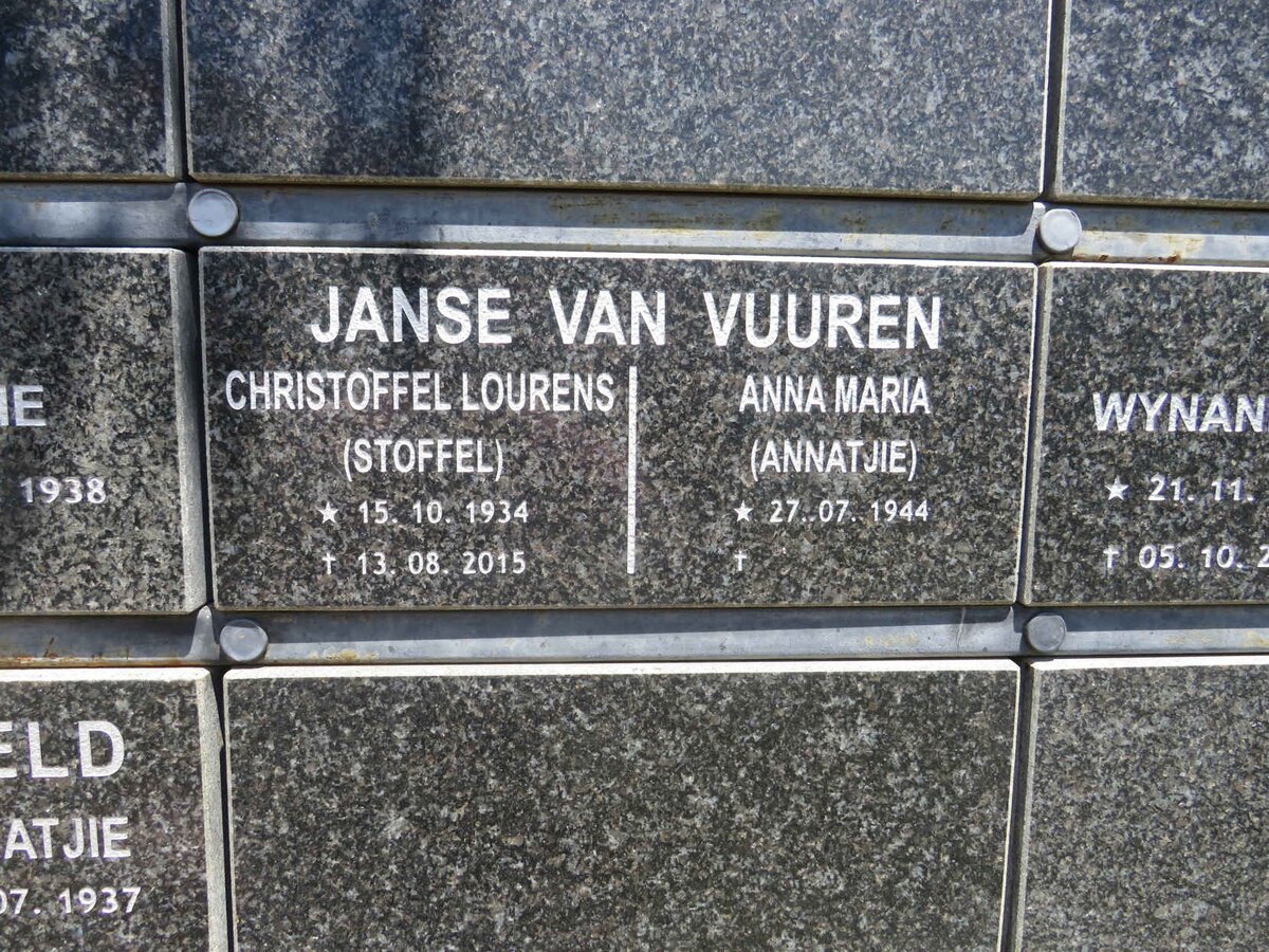 VUUREN Christoffel Lourens, Janse van 1934-2015 & Anna Maria 1944-