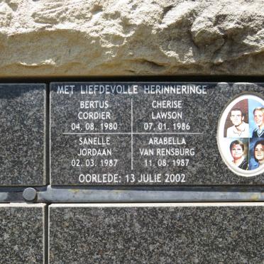 CORDIER Bertus 1980-2002 :: LAWSON Cherise 1986-2002 :: JORDAAN Sanelle 1987-2002 :: RENSBURG Arabella, van 1987-2002