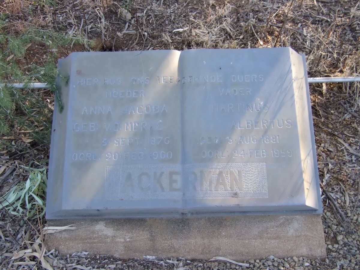 ACKERMAN Martinus Albertus 1881-1959 &amp; Anna Jacoba V.D. MERWE 1876-1960
