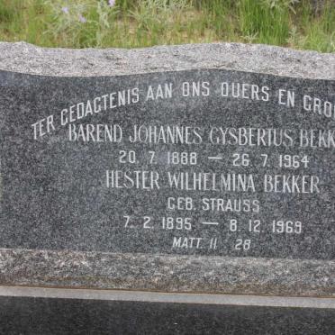 BEKKER Barend Johannes Gysbertus 1888-1964 &amp; Hester Wilhelmina STRAUSS 1895-1969