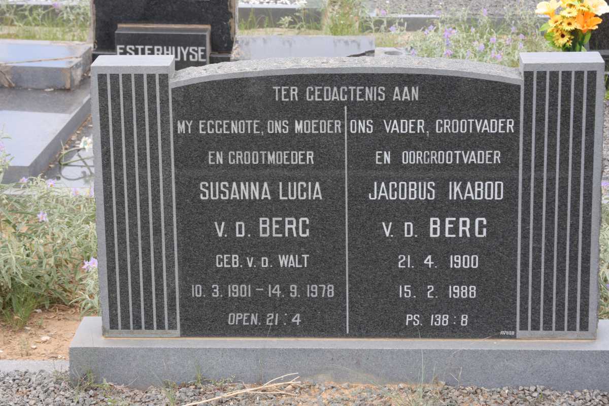 BERG Jacobus Ikabod, v.d. 1900-1988 &amp; Susanna Lucia V.D.WALT 1901-1978