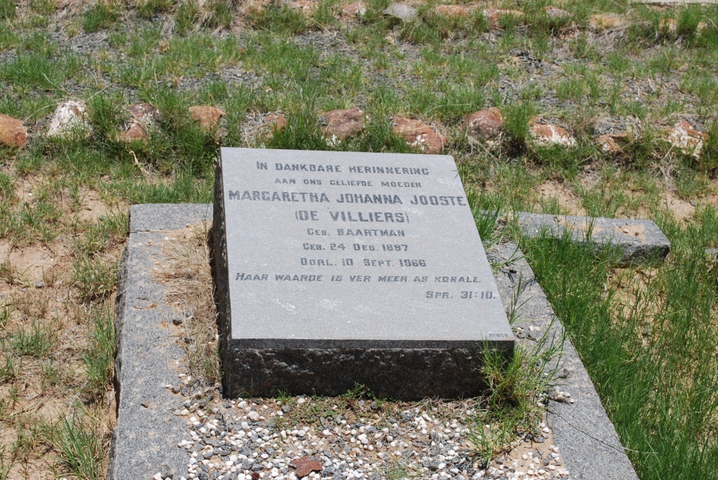 JOOSTE Margaretha Johanna formerly DE VILLIERS nee BAARTMAN 1887-1966