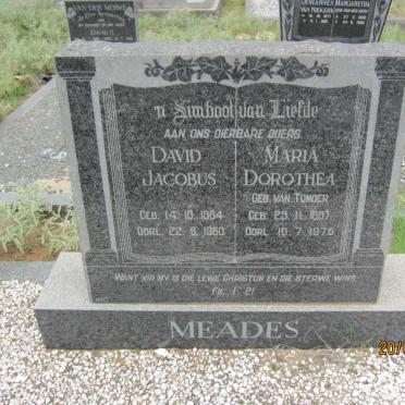 MEADES David Jacobus 1884-1960 &amp; Maria Dorothea VAN TONDER 1887-1976