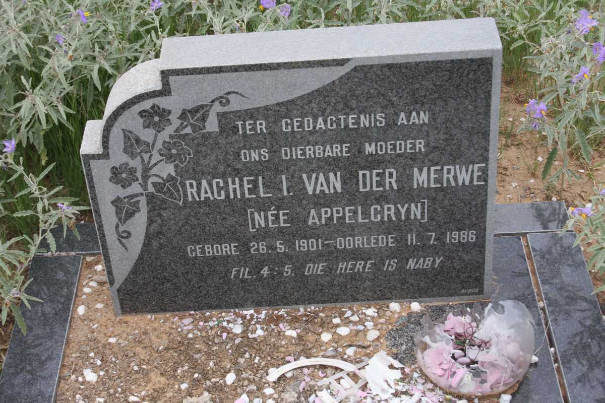 MERWE Rachel I., van der nee APPELGRYN 1901-1986