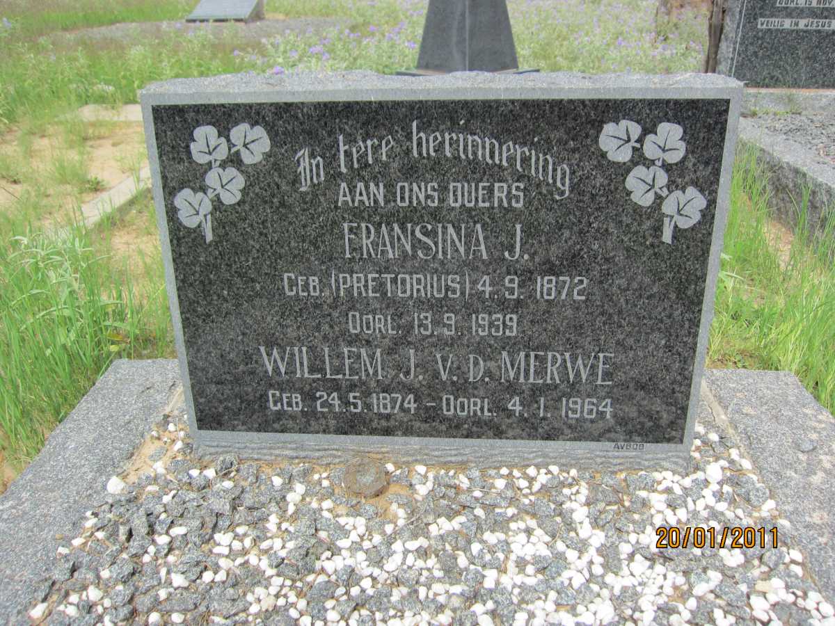 MERWE Willem J. v.d. 1874-1964 &amp; Fransina J. PRETORIUS 1872-1939