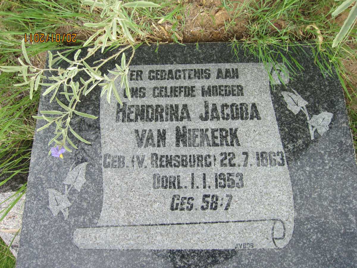 NIEKERK Hendrina Jacoba, van nee van RENSBURG 1863-1953