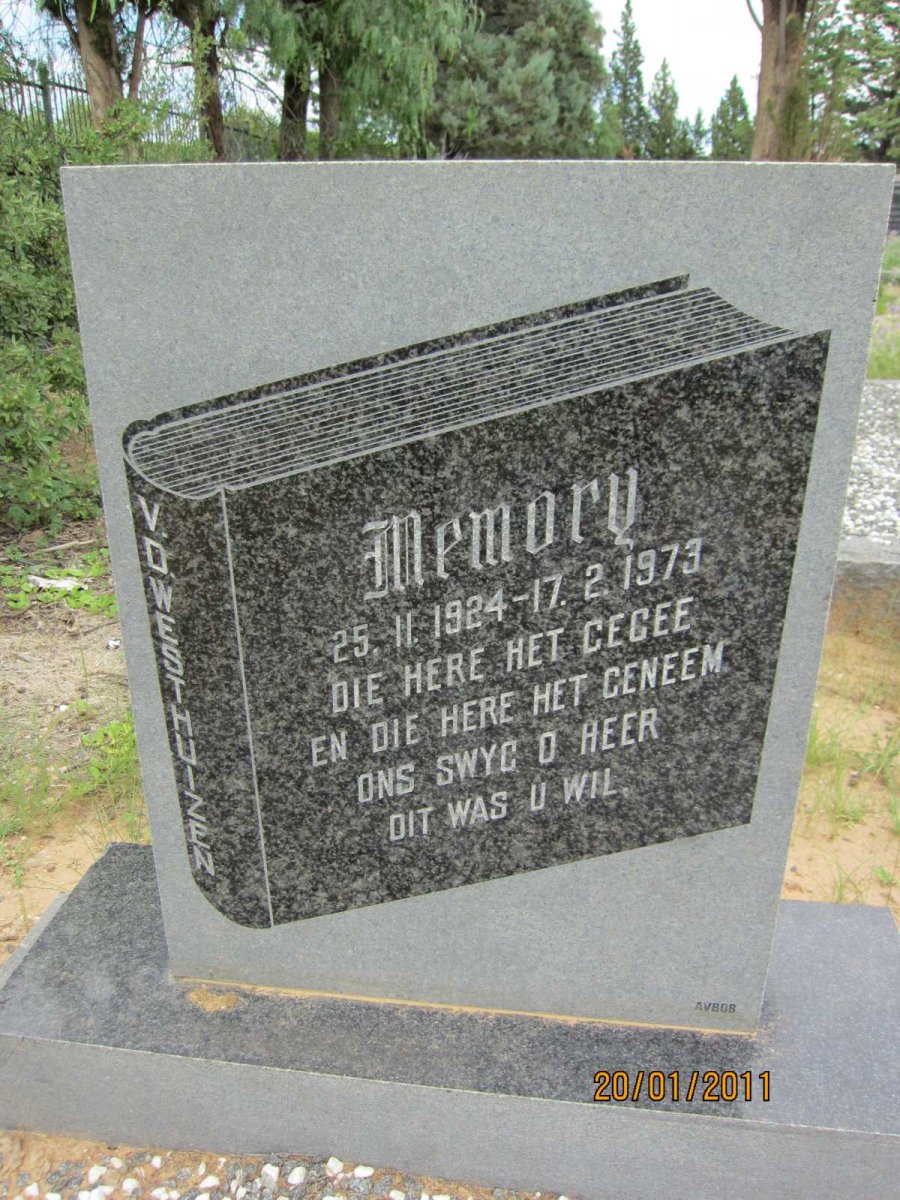 WESTHUIZEN Memory, v.d. 1924-1973