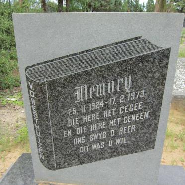 WESTHUIZEN Memory, v.d. 1924-1973