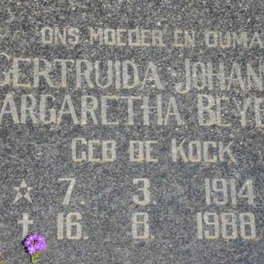 BEYERS Gertruida Johanna Margaretha nee DE KOCK 1914-1988