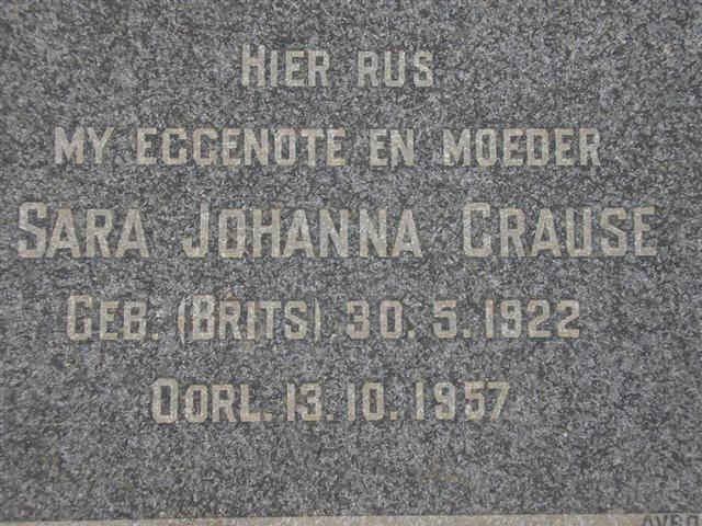 CRAUSE Sara Johanna nee BRITS 1922-1957