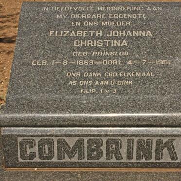 COMBRINK Elizabeth Johanna Christina nee PRINSLOO 1869-1951