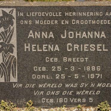 GRIESEL Anna Johanna Helena nee BREEDT 1886-1971