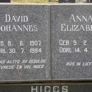 HIGGS David Johannes 1907-1984 &amp; Anna Elizabeth 1909-1997