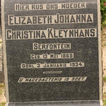KLEYNHANS Elizabeth Johanna Christina nee SERFONTEIN 1869-1934