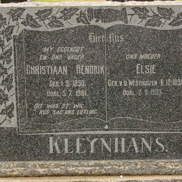 KLEYNHANS Christiaan Hendrik 1890-1961 &amp; Elsie V.D. WESTHUIZEN 1898-1983