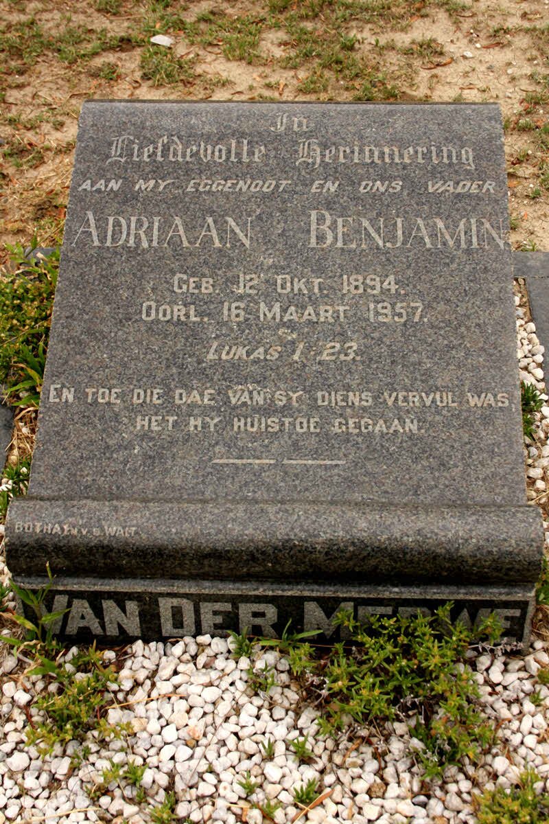 MERWE Adriaan Benjamin, van der 1894-1957