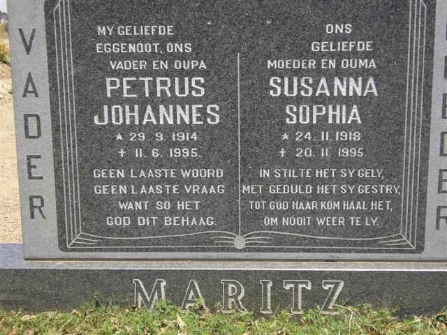MARITZ Petrus Johannes 1914-1995 &amp; Susanna Sophia 1918-1995