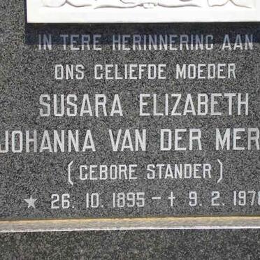 MERWE Susara Elizabeth Johanna, van der nee STANDER 1895-1978