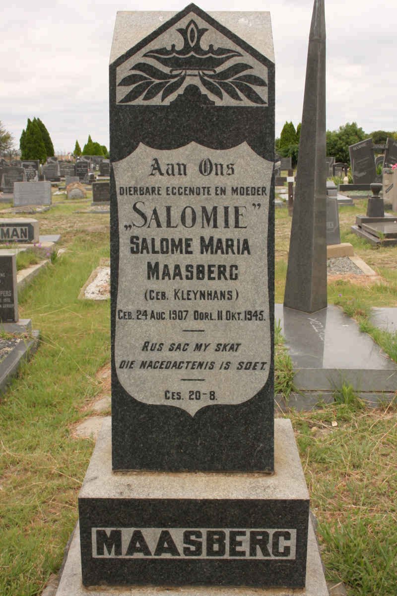MAASBERG Salome Maria nee KLEYNHANS 1907-1945