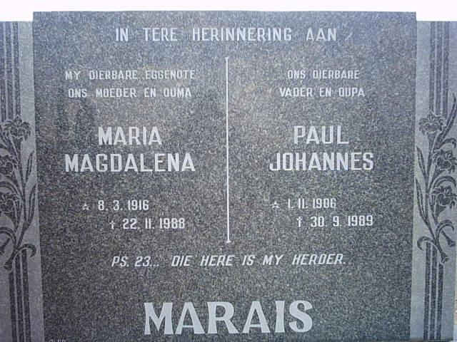 MARAIS Paul Johannes 1906-1989 &amp; Maria Magdalena 1916-1988