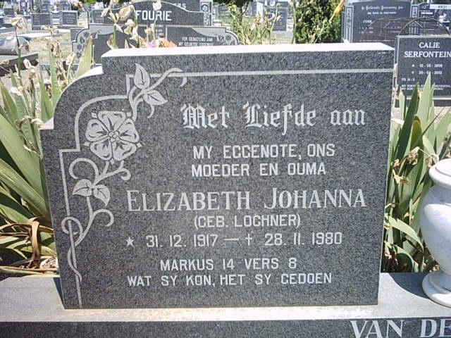 MERWE Elizabeth Johanna, van der nee LOCHNER 1917-1980