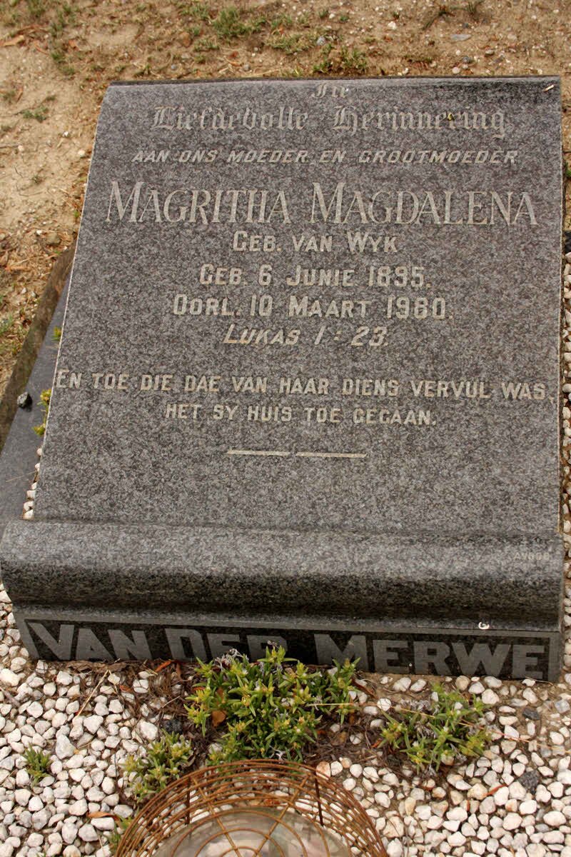 MERWE Magritha Magdelena, van der nee VAN WYK 1895-1980
