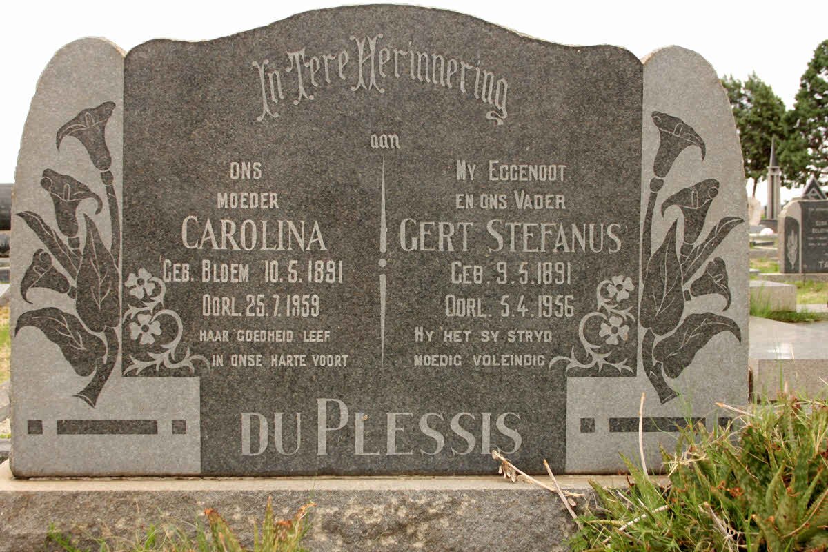 PLESSIS Gert Stephanus, du 1891-1956 &amp; Carolina BLOEM 1891-1959