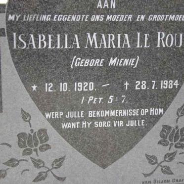 ROUX Isabella Maria, le nee MIENIE 1920-1984