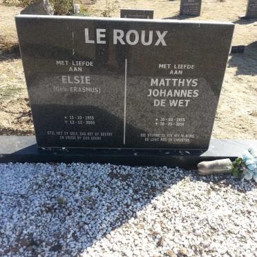 ROUX Matthys Johannes de Wet, le 1955-2014 &amp; Elsie ERASMUS 1955-2005