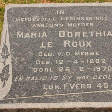 ROUX Maria Dorethea, le nee V.D. MERWE 1882-1970