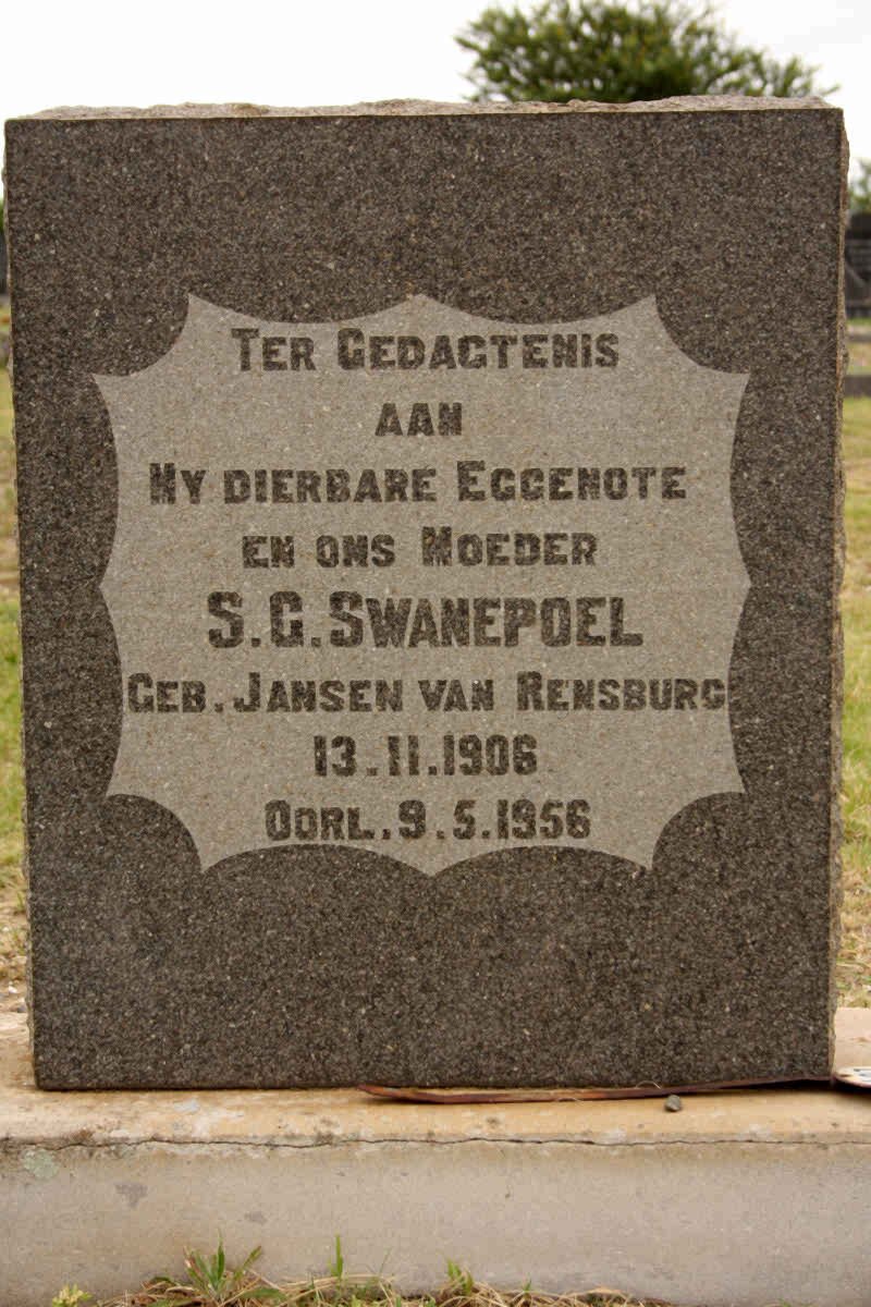 SWANEPOEL S.G. nee JANSEN VAN RENSBURG 1906-1956