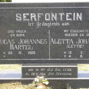 SERFONTEIN Lucas Johannes Bartel 1909- &amp; Aletta Johanna 1911-1984