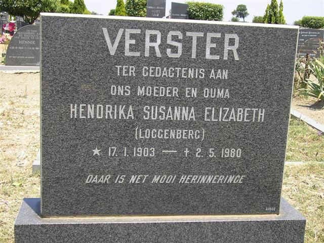 VERSTER Hendrika Susanna Elizabeth nee LOGGENBERG 1903-1980