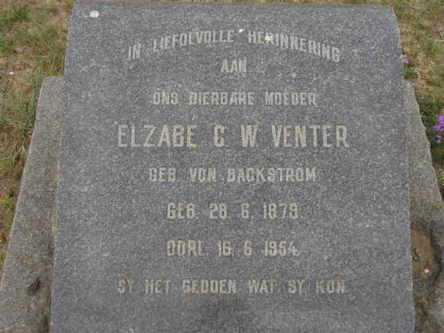 VENTER Elsabe C.W. nee VON BACKSTRÖM 1879-1954