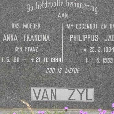 ZYL Philippus Jacobus, van 1904-1969 &amp; Anna Francina FIVAZ 1911-1984