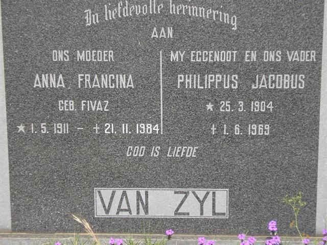ZYL Philippus Jacobus, van 1904-1969 &amp; Anna Francina FIVAZ 1911-1984