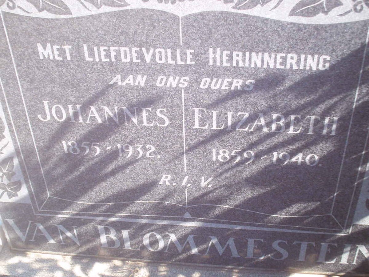 BLOMMESTEIN Johannes, van 1855-1932 &amp; Elizabeth 1859-1940
