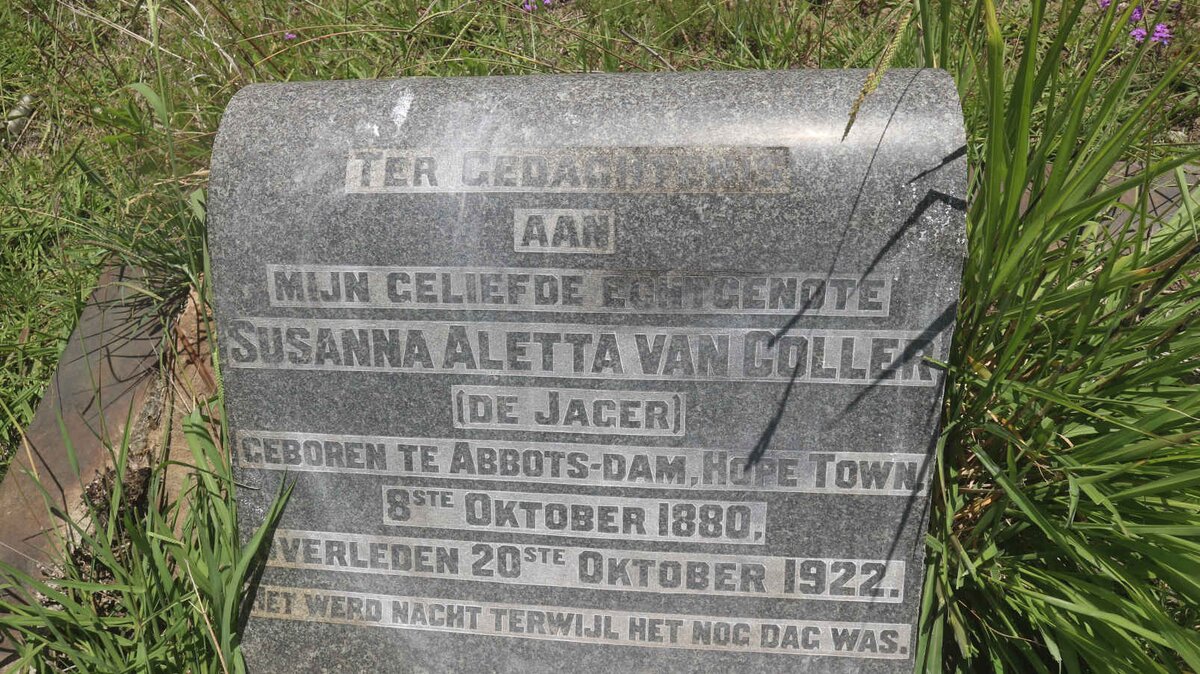 COLLER Susanna Aletta, van nee DE JAGER 1880-1922