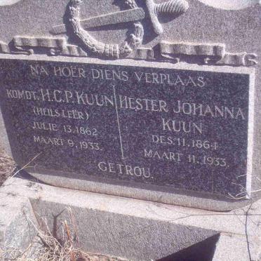 KUUN H.C.P. 1862-1933 &amp; Hester Johanna 1864-1933