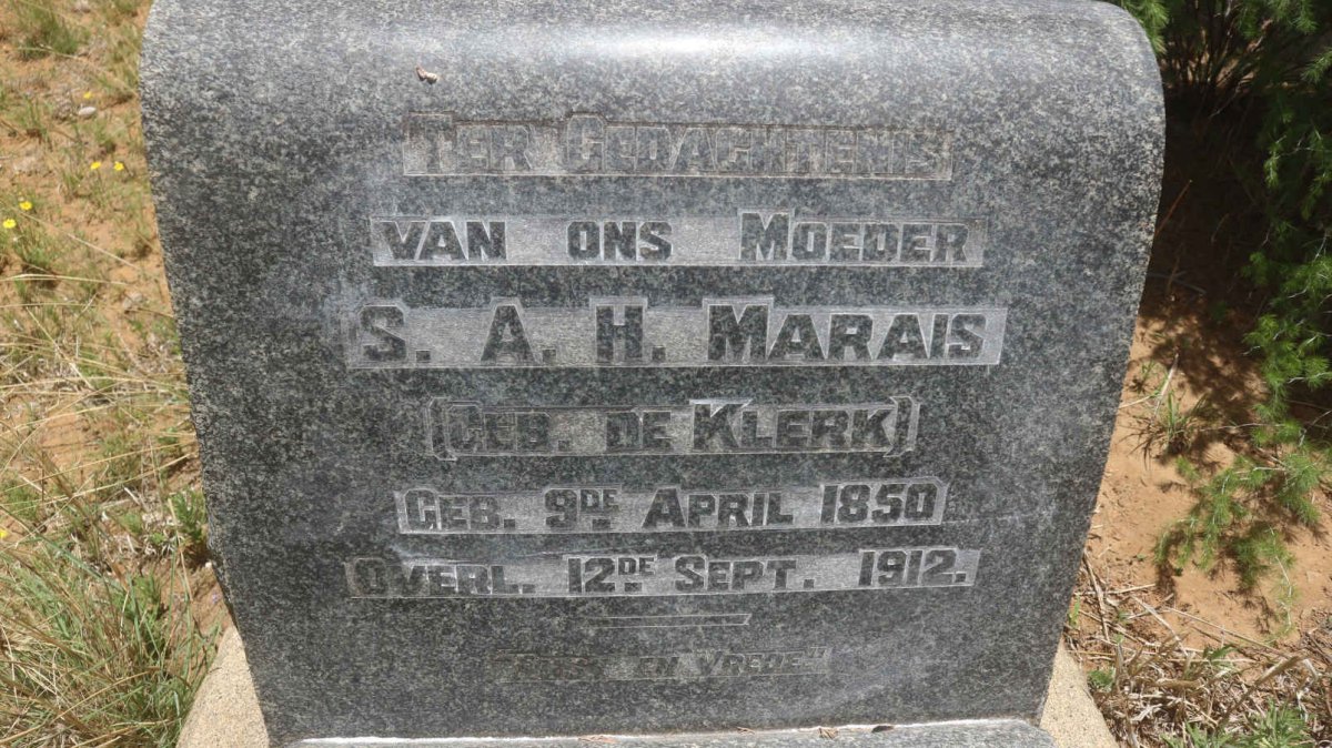 MARAIS S.A.H. nee DE KLERK 1850-1912