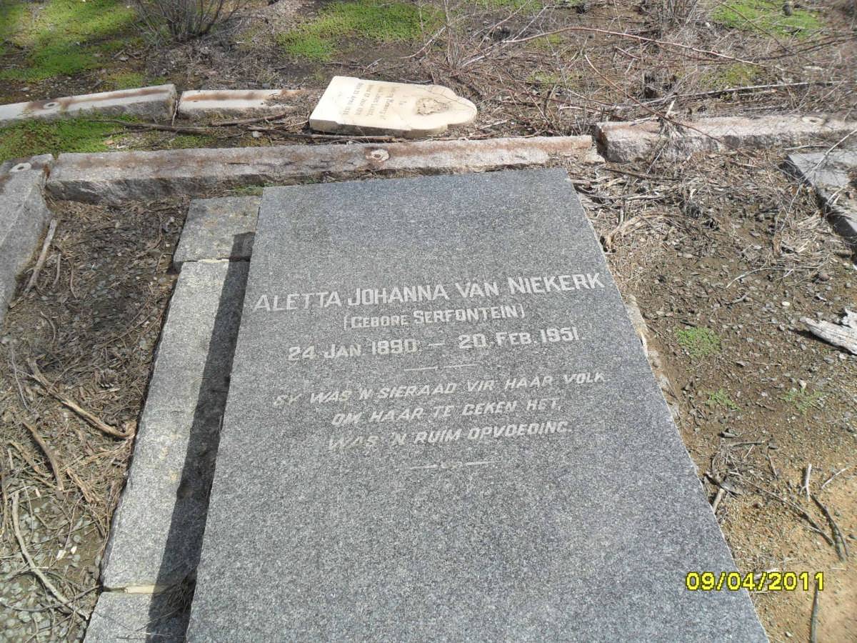NIEKERK Aletta Johanna, van nee SERFONTEIN 1890-1951