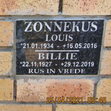 ZONNEKUS Louis 1934-2016 &amp; Billie 1927-2019