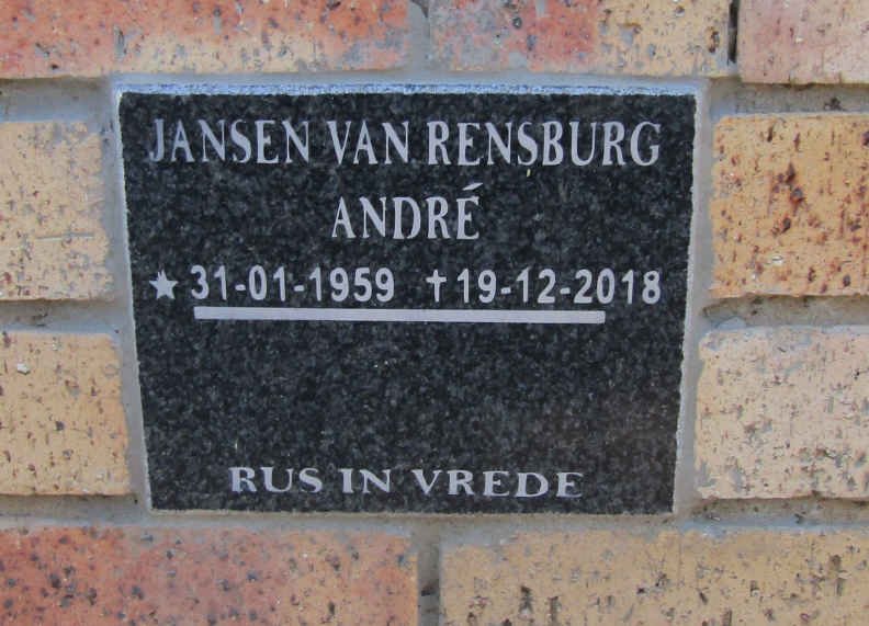 RENSBURG Andre, Jansen van 1959-2018